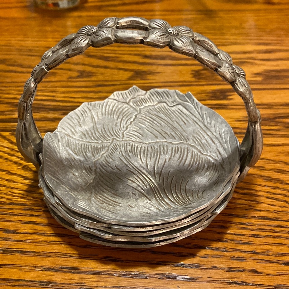 Rodney Kent 446 Coaster Set. Aluminum. 5 coasters with stand.
